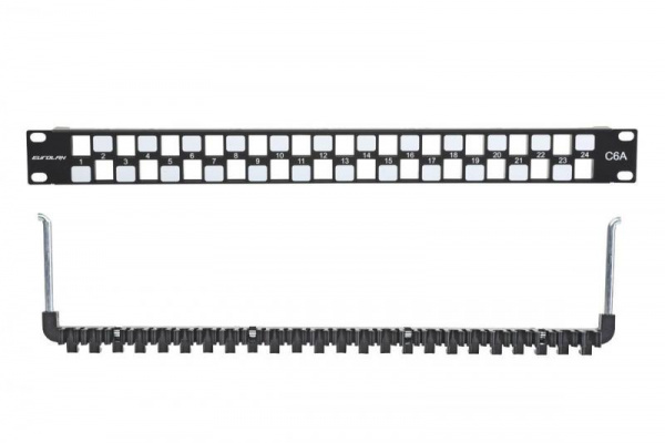 Eurolan 27B-00-24BL-UA Коммутационная панель 19” наборная, UTP 6A, 1U, 24 порта, черный