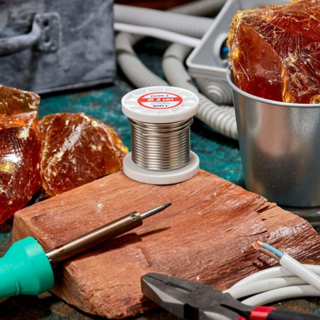 (09-3503) Припой ПОМ-3, 100г, Ø2мм, (олово 97%, медь 3%), бессвинцовый, ГОСТ 21931-76, катушка REXANT