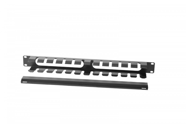 ГКЗ-1U-9005 Горизонтальный кабельный органайзер 19" 1U с крышкой, цвет черный