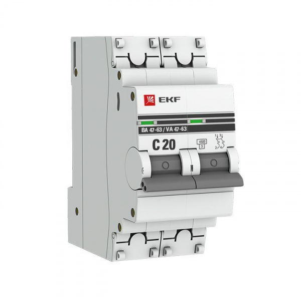 (mcb4763-2-20C-pro) Автоматический выключатель 2P 20А (C) 4,5kA ВА 47-63 EKF PROxima