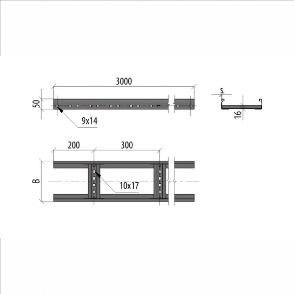 (LL50-150-1.2-2500 INOX304 N) Лоток лестничный 50х150х1,2 L2500 мм INOX304 N