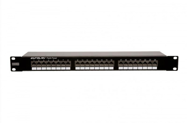 Eurolan 27B-F5-24BL Коммутационная панель 19" моноблочная, категория 5e, FTP, 1U, 24 порта, черный