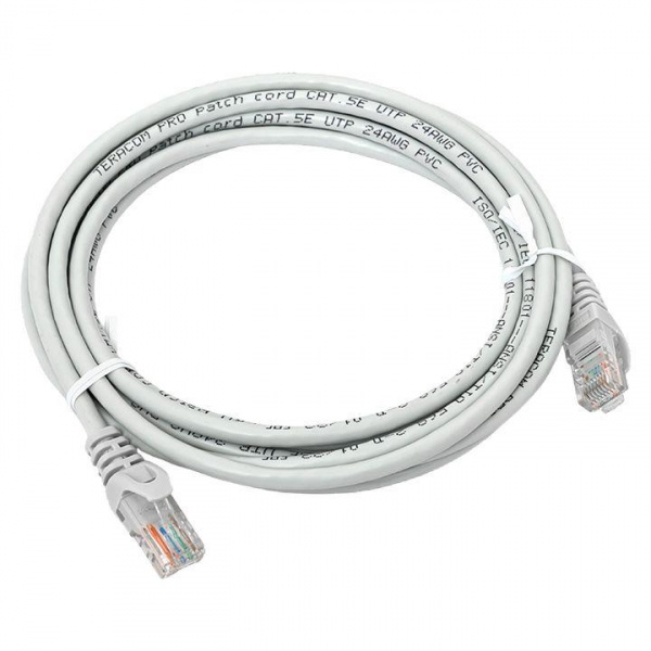(TRC-5EUTP-PVC-3M-GY) Патч-корд TERACOM Cat.5E (1Гбит/с) неэкранированный UTP оболочка PVC серый (3м)