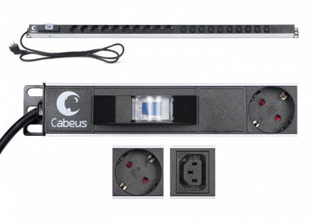 Cabeus PDU-16-10S-10C13-B Блок силовых розеток вертикального крепления 16A, евровилка (9552c)