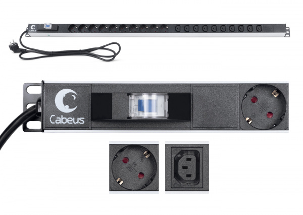 Cabeus PDU-16-10S-10C13-B Блок силовых розеток вертикального крепления 16A, евровилка (9552c)