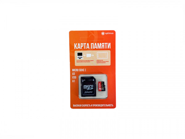 Карта памяти с адаптером Optimus MicroSDXC 128Gb
