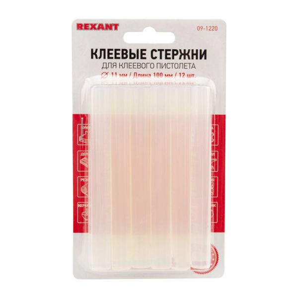 (09-1220) Клей 11/100мм Прозрачный (12шт/уп) Блистер REXANT