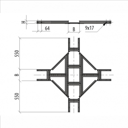 (LXDS100-100-1.2) Х-разветвитель лестничный 100х100х1,2 мм "Быстрый монтаж"