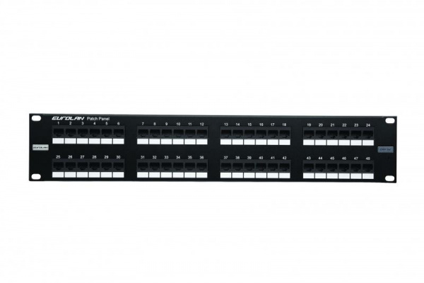 Eurolan 27B-U5-48BL Коммутационная панель 19” моноблочная, категория 5е, UTP, 2U, 48 портов, черный