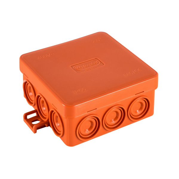 (43155HF) JBL085 Коробка огн. E110, о/п 85х85х38мм, без галогена, 12 вых., IP55, 4P, (0,15-2,5мм2), цвет оранж Экопласт
