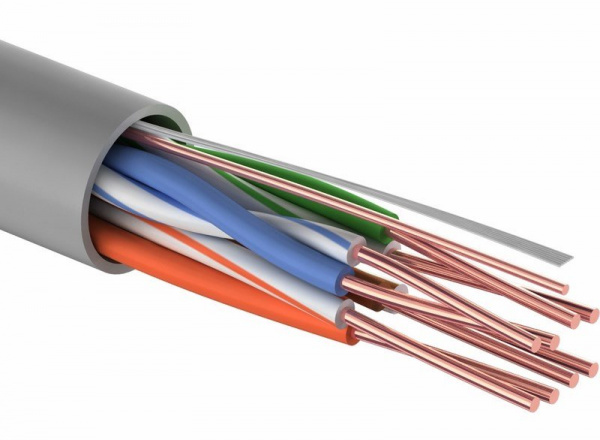 (01-0043) Кабель витая пара U/UTP, CAT 5e, PVC, 4PR, 24AWG, INDOOR, SOLID, серый, 305м REXANT