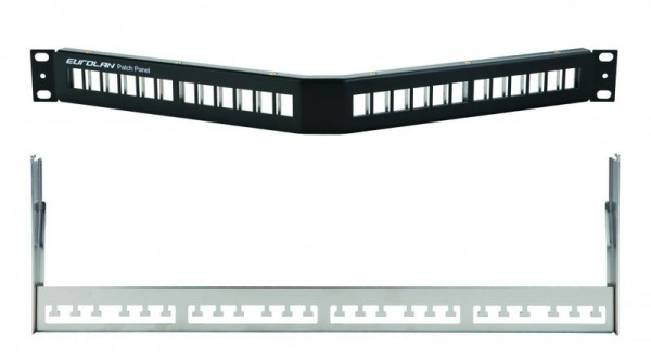 Eurolan 27A-00-24BL Коммутационная угловая панель 19” наборная, FTP, 1U, 24 порта, черный