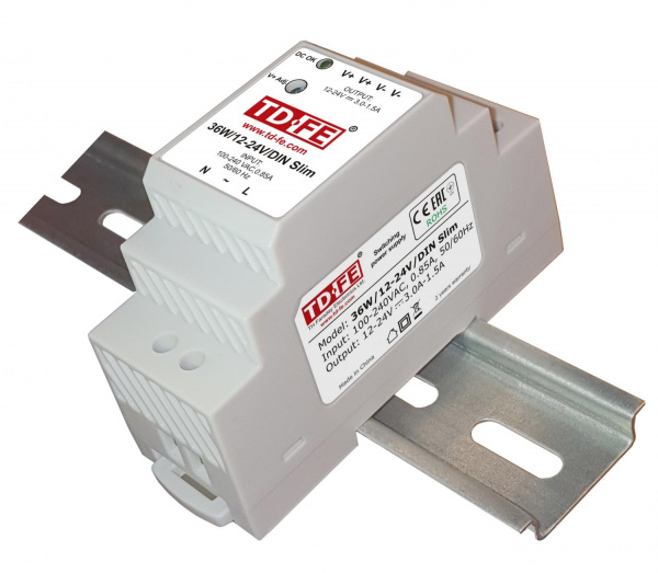 36W/12-24V/DIN Slim Источник электропитания стабилизированный импульсный для установки на DIN-рейку