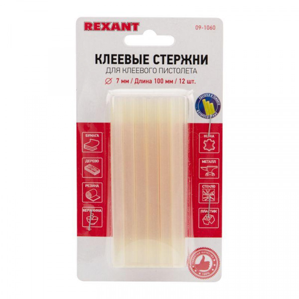 (09-1060) Клей малый 7/100мм Прозрачный (12шт/уп) Блистер Светящийся REXANT