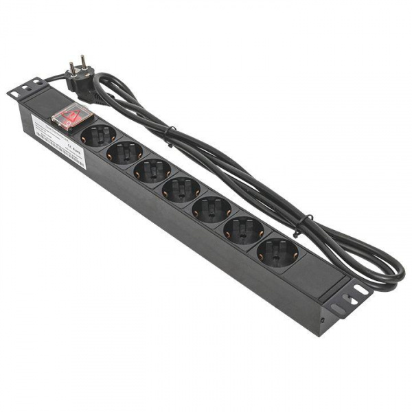 (TRC-HPD-LS-16A-7SH-2MSH) Блок розеток PDU TERACOM 19" 1U 16А/250В 7 розеток Schuko с выключателем шнур питания длиной 2 метра