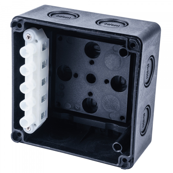 Коробка распределительная Extherm JB-60-BL 110*110*67 мм IP 65, черная, в комплекте с клеммным рядом 5х6 мм², 41А