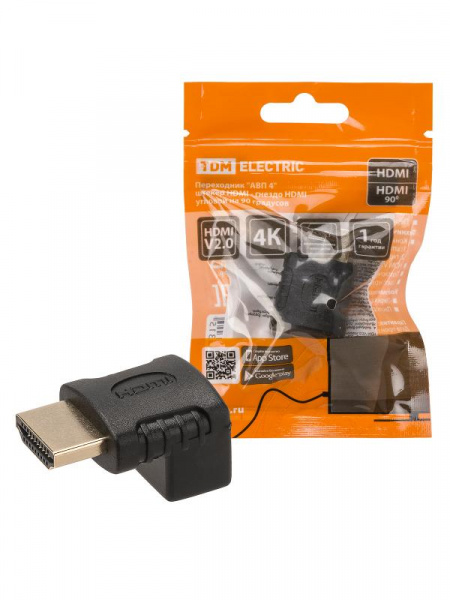 (SQ4040-0104) Переходник "АВП 4" штекер HDMI - гнездо HDMI угловой на 90 градусов, позолоченные контакты, TDM