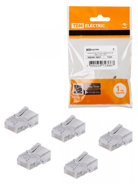 (SQ0561-0027) Разъем RJ-45 UTP для кабеля кат. 5Е, 8P8C (5 шт), TDM