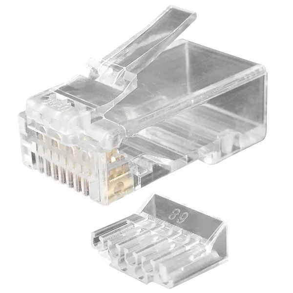 (49367)Hyperline PLUG-8P8C-U-C6-100 Разъем RJ-45(8P8C) под витую пару, категория 6 (50 µ"/ 50 микродюймов), универсальный (для одножильного и многожил