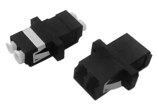 (445394)Hyperline FA-P11Z-DLC/DLC-N/WH-BK Оптический проходной адаптер LC-LC, SM, duplex, корпус пластиковый, черный, белые колпачки