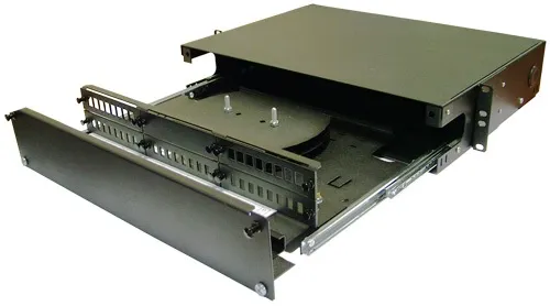 (REC-FOPV-8-48-BK) Коробка оптическая коммутационная выдвижная 19" 2U, незагруженная, до 48 портов, 2 сплайс-кассеты, черная