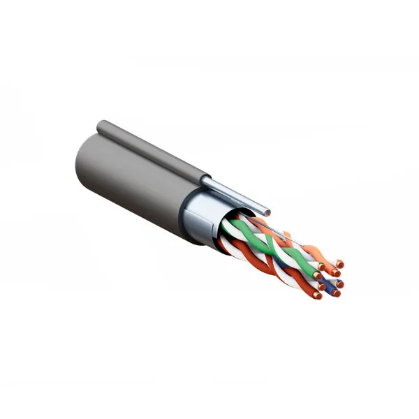 (TRP-5EFTP-04PE-BK-OTW3) Кабель витая пара TERACOM PRO Cat.5E F/UTP 4 пары solid 24AWG с тросом сталь 1,2 мм оболочка LDPE цвет черный (катушка 305м)