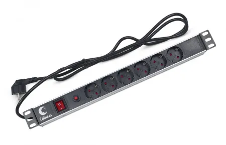 Cabeus PDU-6P-F-2EU Блок силовых розеток 19", шнур 2м, евровилка