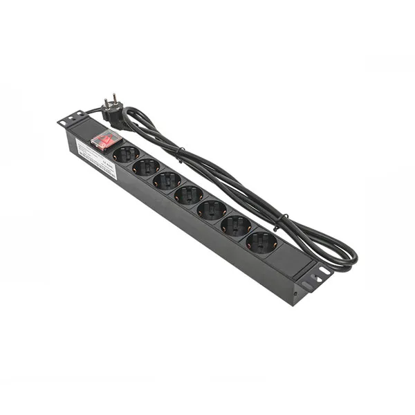 (TRC-HPD-LS-16A-7SH-2MSH) Блок розеток PDU TERACOM 19" 1U 16А/250В 7 розеток Schuko с выключателем шнур питания длиной 2 метра