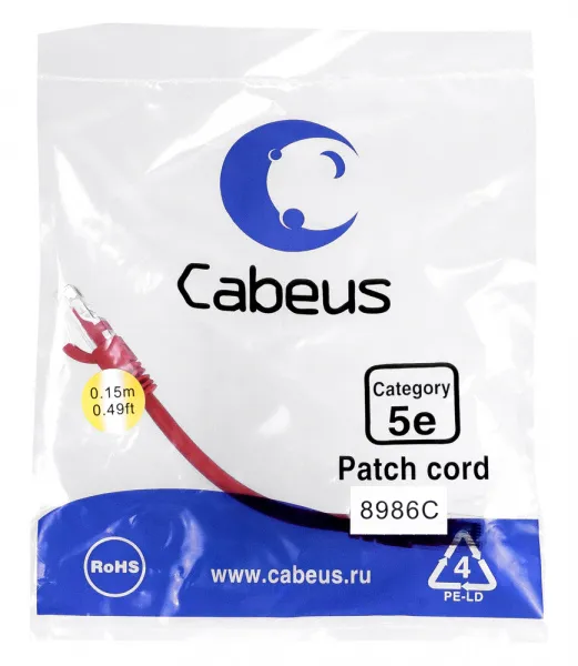 Cabeus PC-UTP-RJ45-Cat.5e-0.15m-RD Красный патч-корд