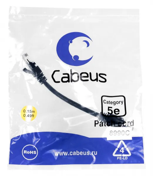 Cabeus PC-UTP-RJ45-Cat.5e-0.15m-BK Черный патч-корд