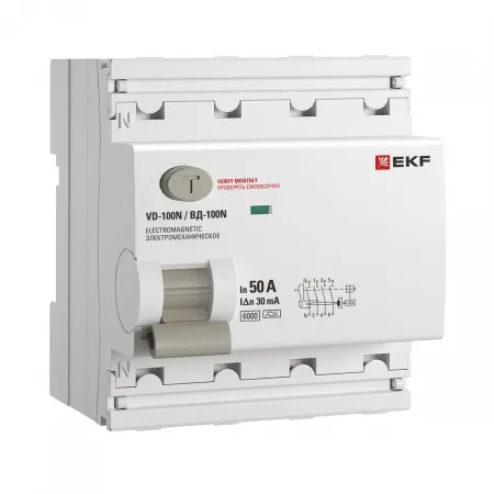 (E1046MA5030) Выключатель дифференциального тока ВД-100N 4P 50А 30мА тип A эл-мех 6кА PROXIMA EKF