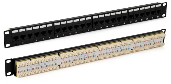 (246100)Hyperline PP3-19-48-8P8C-C5E-110D Патч-панель 19", 2U, 48 портов RJ-45, категория 5e, Dual IDC, ROHS, цвет черный