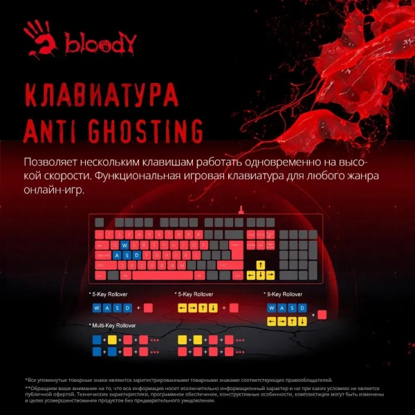 (Q1300) Клавиатура + мышь A4Tech Bloody Q1300 (Q135 Neon + Q50) клав:черный/красный мышь:черный/красный USB Multimedia LED (Q1300)