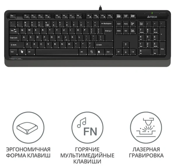 Клавиатура A4TECH Fstyler FK10, USB, черный серый [fk10 grey]