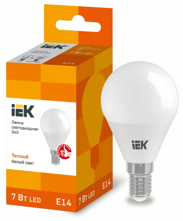 (LLE-G45-7-230-30-E14) Лампа LED G45 шар 7Вт 230В 3000К E14 IEK