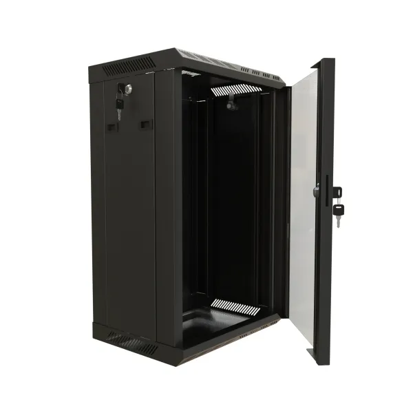 (445487)Hyperline TDB-6U-GP-RAL9004 Шкаф настенный 10'', 6U, 366,5х390х300, уст. размер 254 мм, со стеклянной дверью, открывающиеся стенки, возможность установки вентилятора, цвет черный (RAL 9004) (собранный)