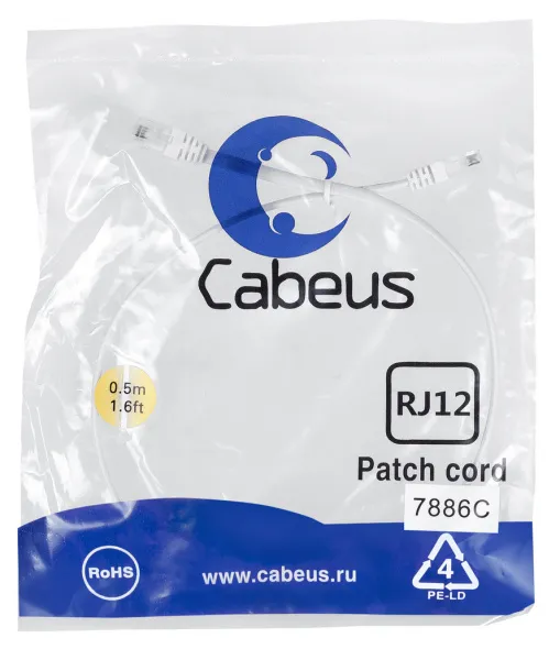 Cabeus PC-TEL-RJ12-0.5m Патч-корд RJ 12 6p4c телефонные