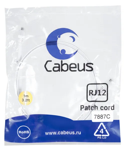 Cabeus PC-TEL-RJ12-1m Патч-корд RJ 12 6p4c телефонные