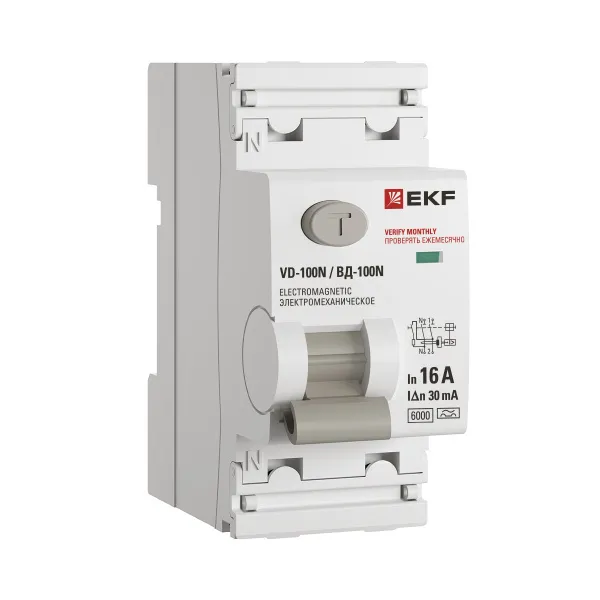 (E1026MA1630) Выключатель дифференциального тока ВД-100N 2P 16А 30мА тип A эл-мех 6кА PROXIMA EKF